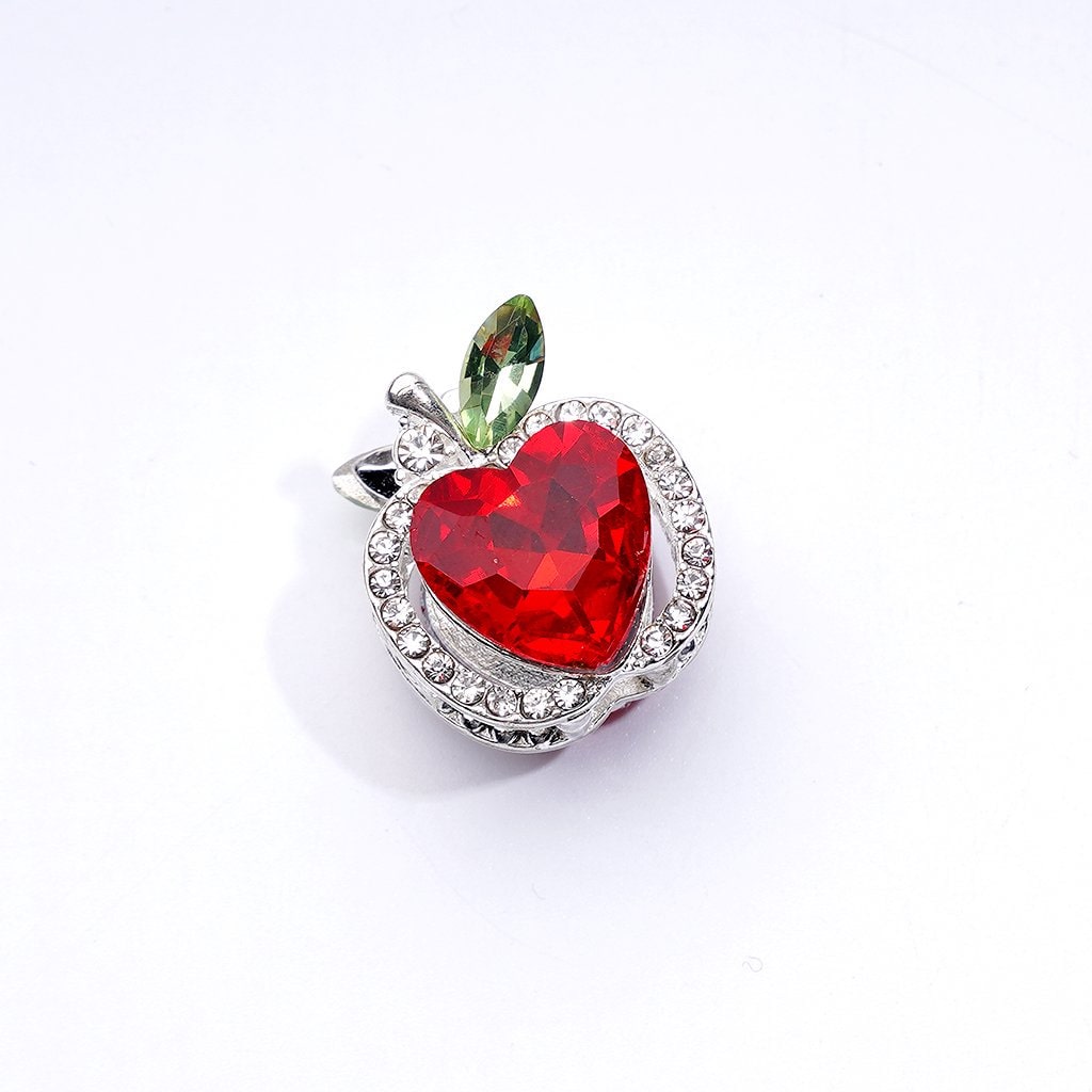 Bling Bling Fancy Silver Alloy Apple Beads with Mini Clear & Multi-Color Heart Shape Shiny Rhinestones, Around 17*19MM