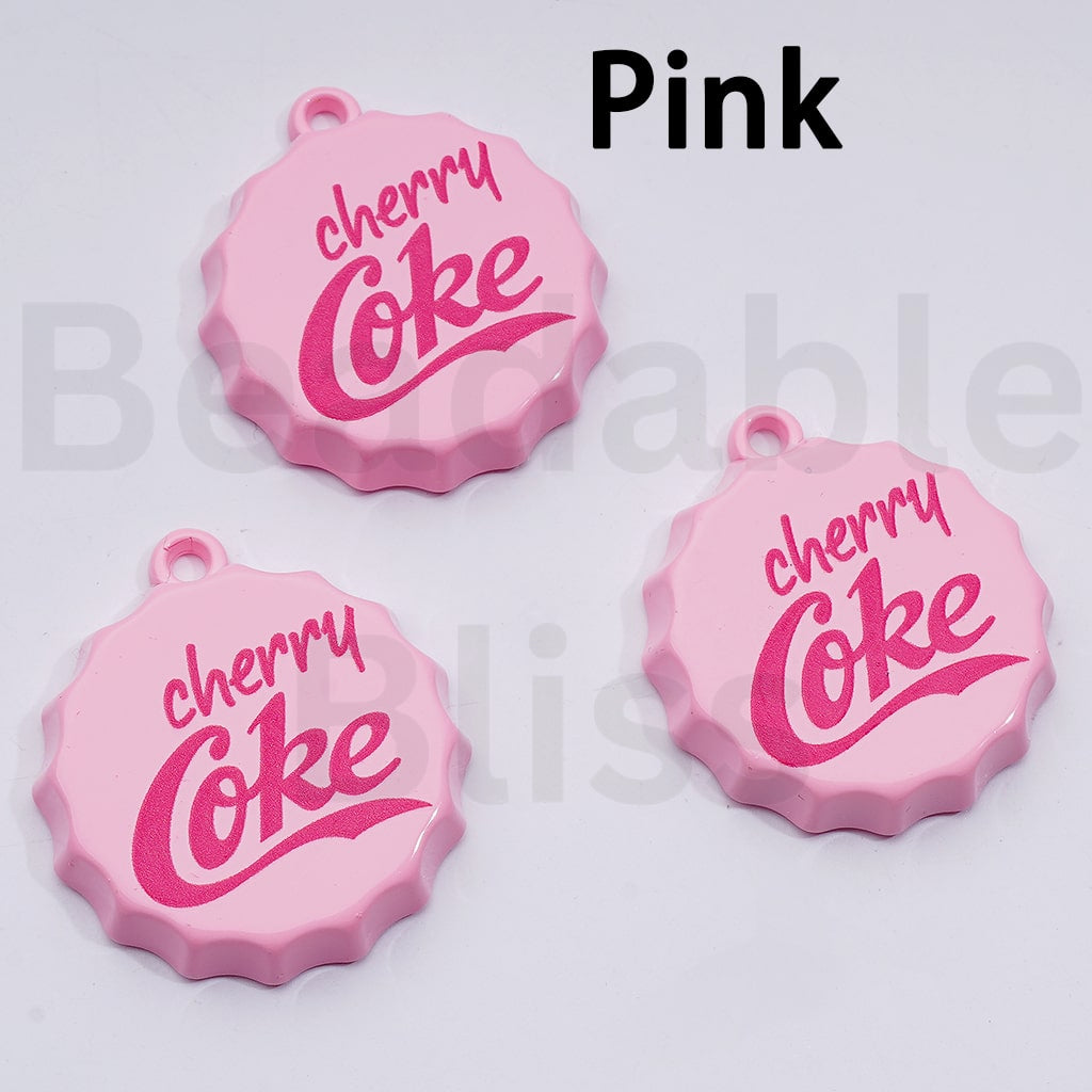 Cute Soft Drink Coc Col Sprit Fant Coke Bottle Lid Cap with Mini Ring Pendant Charm, 37MM