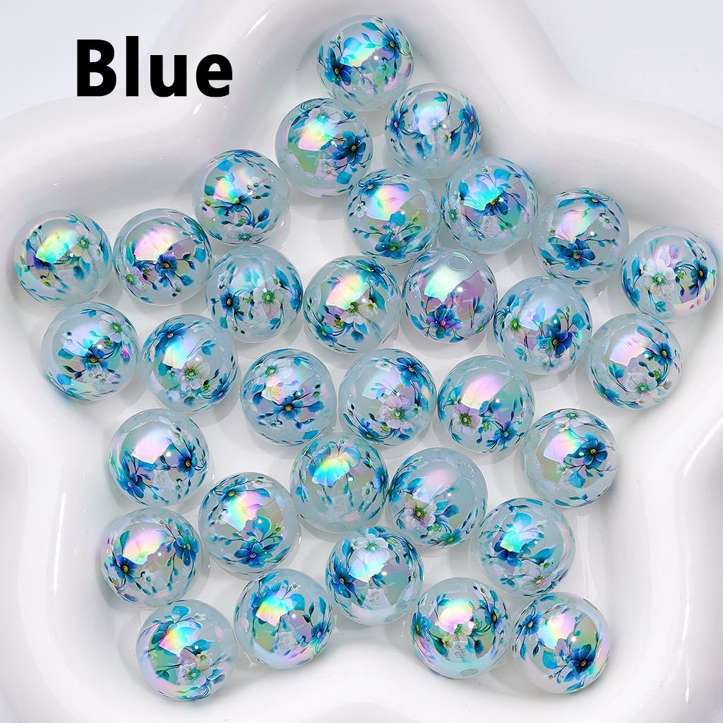 UV Coating Cute Plum Blossom Flowers Jelly Color Round Acrylic Beads, 16MM