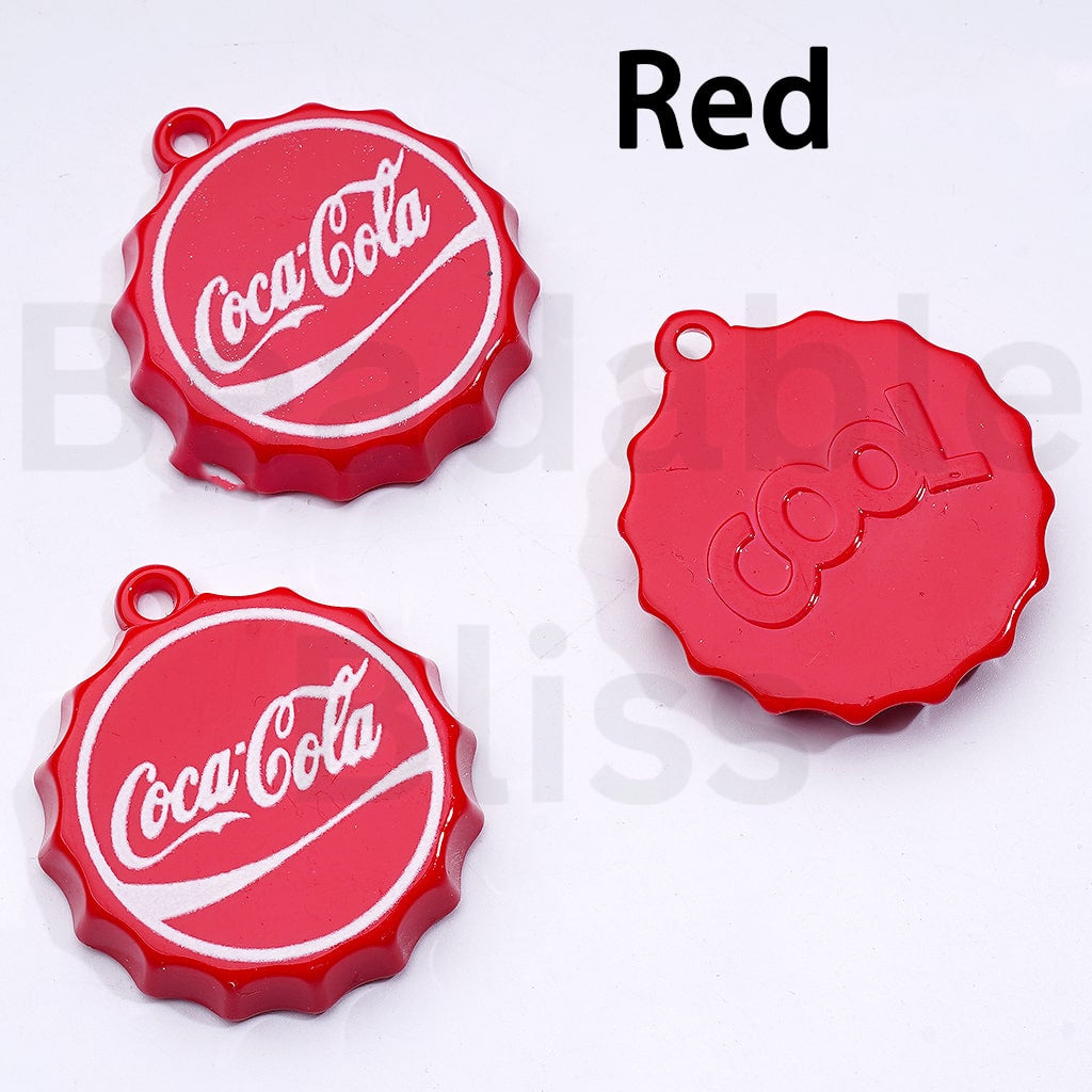 Cute Soft Drink Coc Col Sprit Fant Coke Bottle Lid Cap with Mini Ring Pendant Charm, 37MM