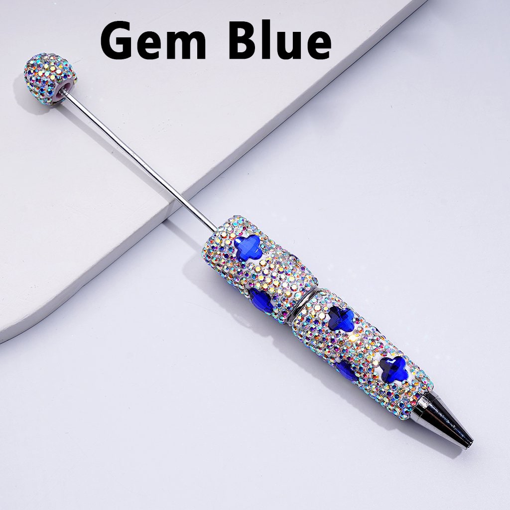 Beadable Clay Pens with Cute Shiny Four-Leaf Clover AB Rhinestones Covered the Entire Pen