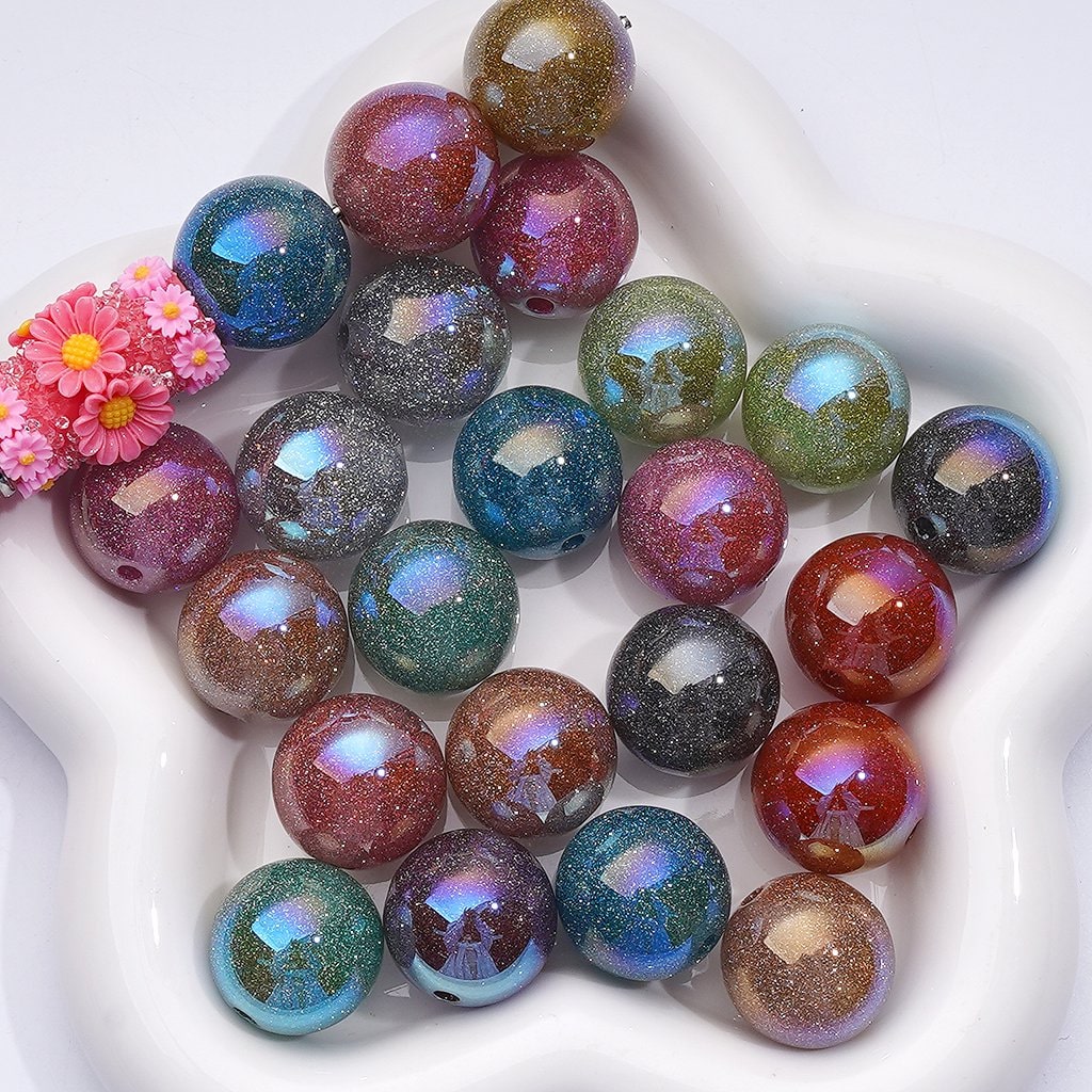Multi-Color UV Coating Glitter Shiny Round Acrylic Beads, 20MM
