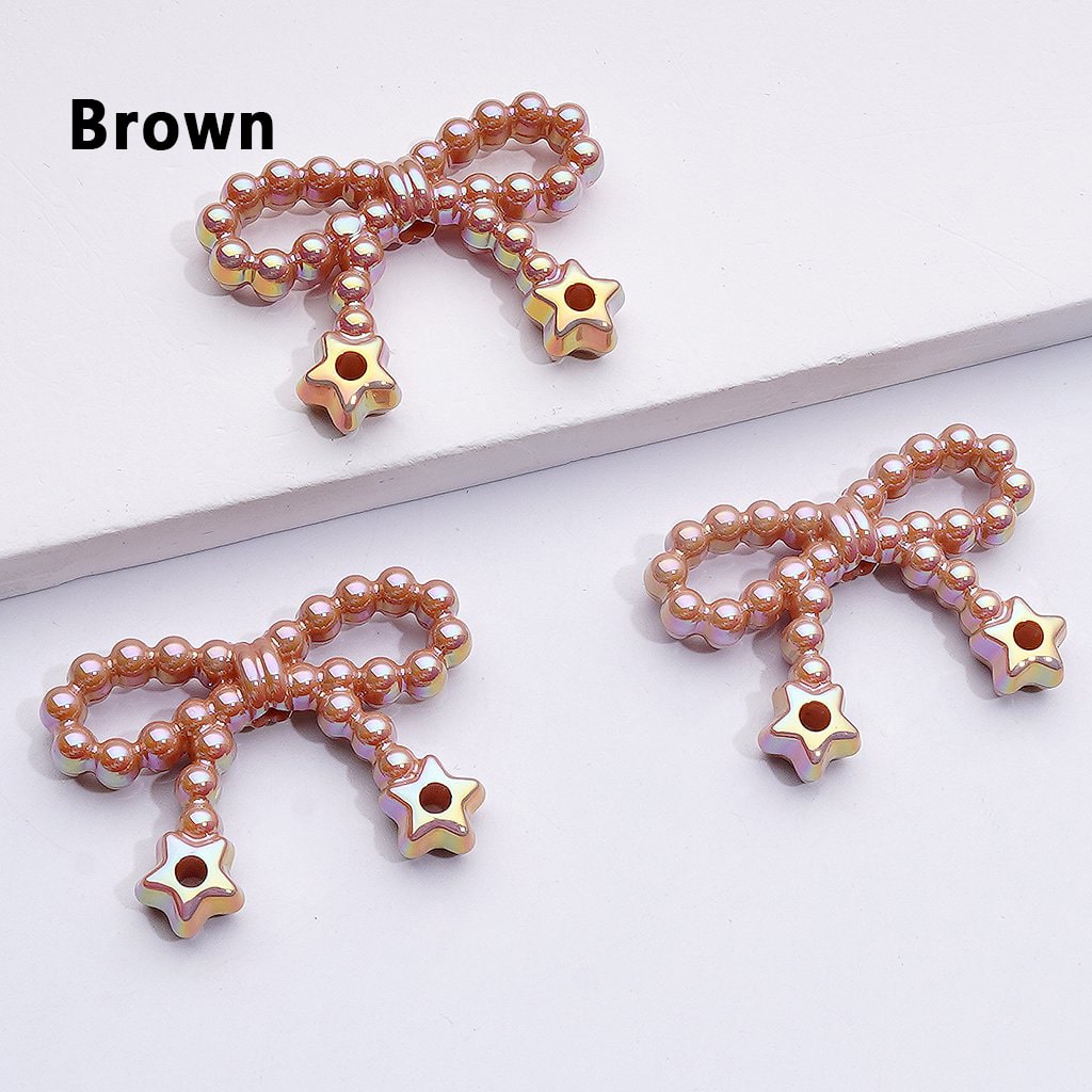 UV Coating Pearls Bowknots with Star Ring Acrylic Beads in Solid Color, Around 23*33MM