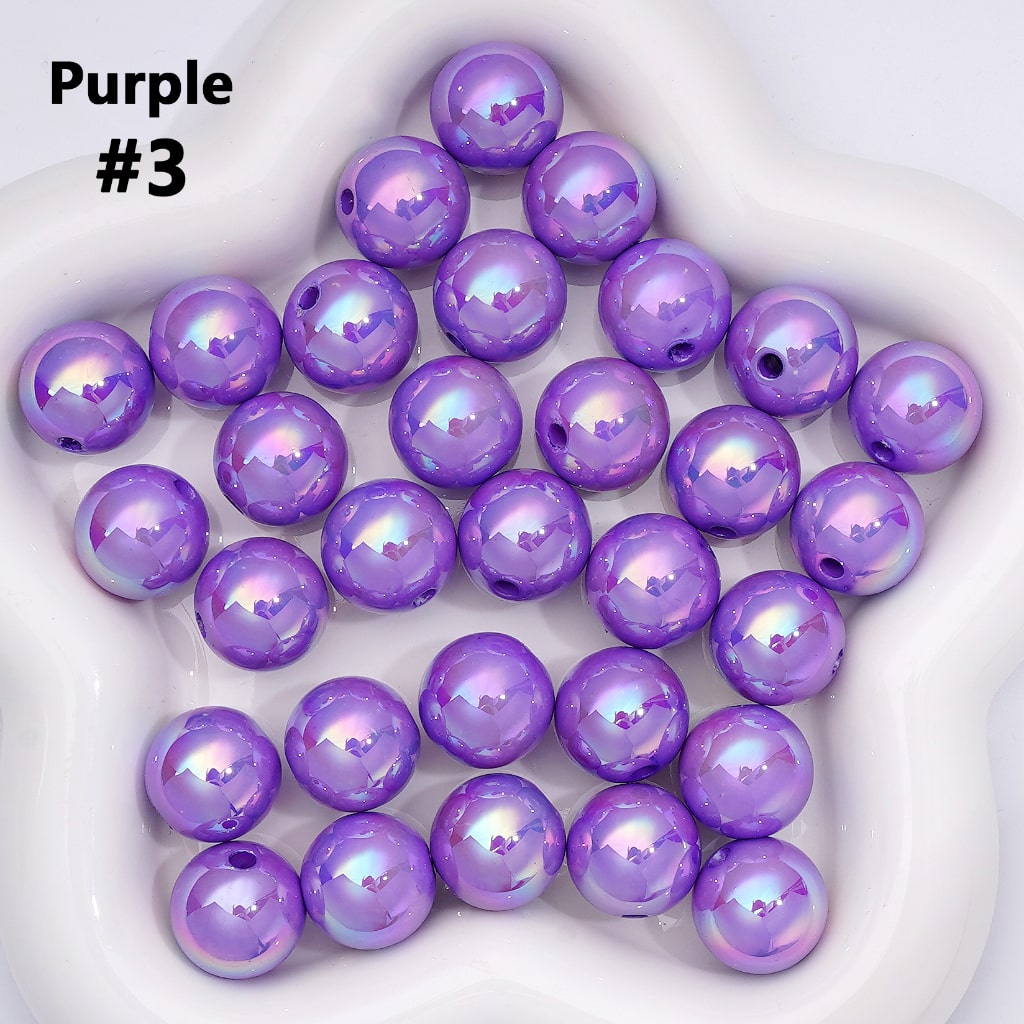 UV Coating Shiny Solid Color Round Acrylic Beads, 16MM
