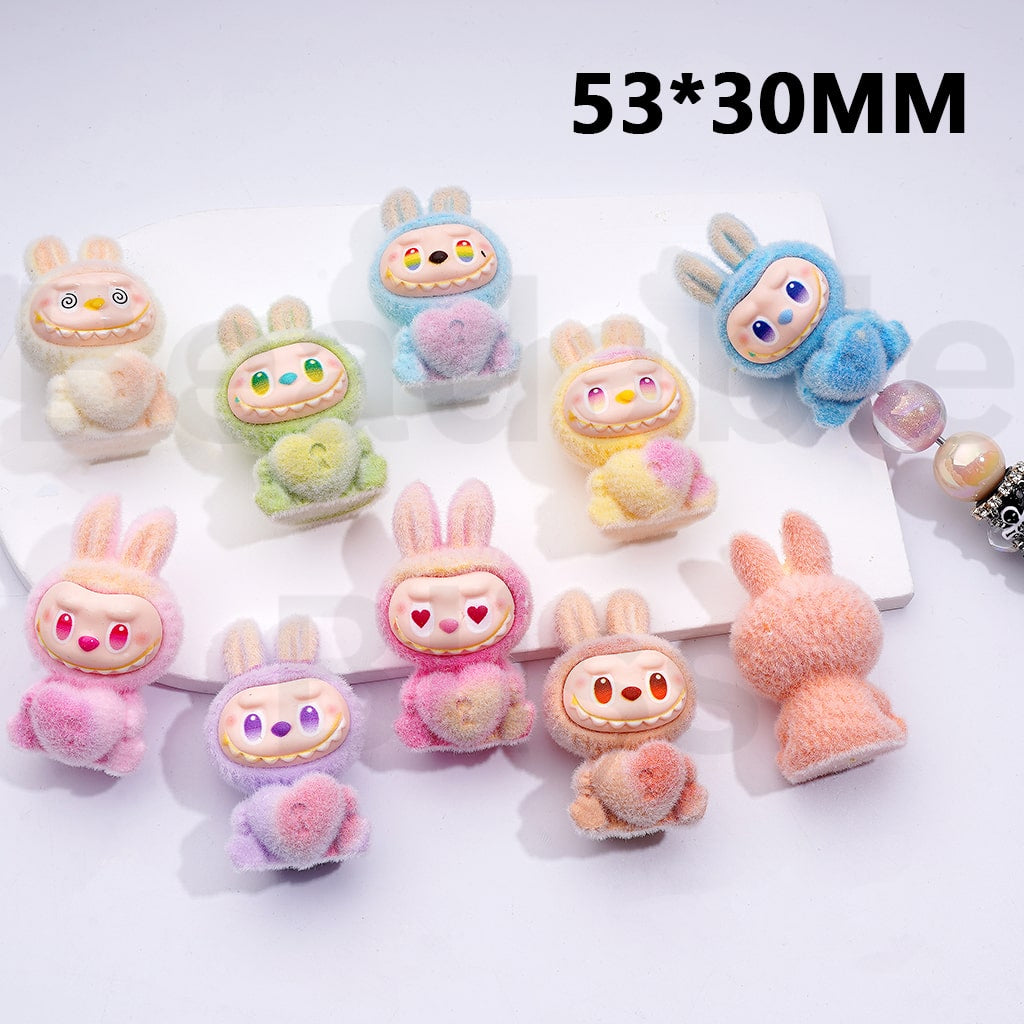 Acrylic Beads Pen Topper Pendants Jewelry Accessories Flocked Cute Labub Holds Heart Multi-Color 53*30MM