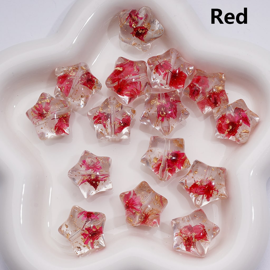 Multi-Color Dried Flowers Gold Foil Paper Inside Clear Star Acrylic Beads, 18MM (Single Color is available for 200pcs(Whole bag))