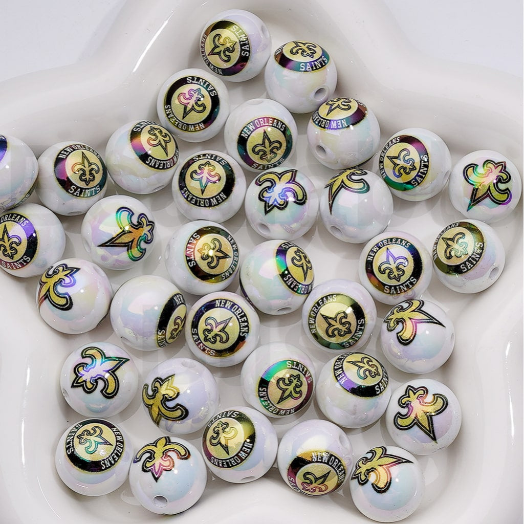 UV Coating USA American Football Teams NF Round Acrylic Beads, 16MM, Random Mix Teams and Single Team are Both Available to Choose