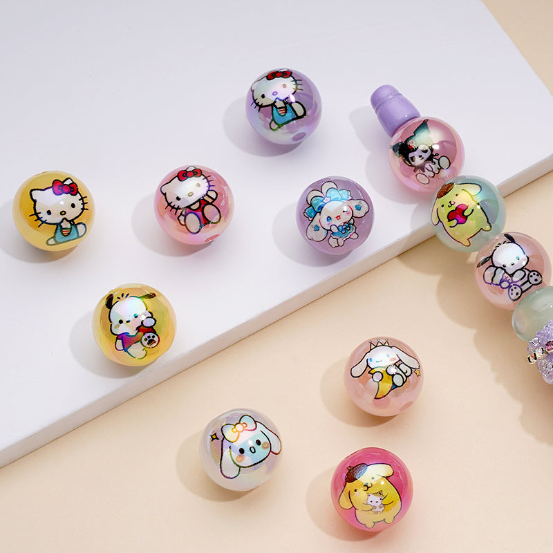 かわいいサンリHK子猫クロムポンポンメロディポチャック漫画ゼリーカラーラウンドアクリルビーズ、ランダムミックス、16MM