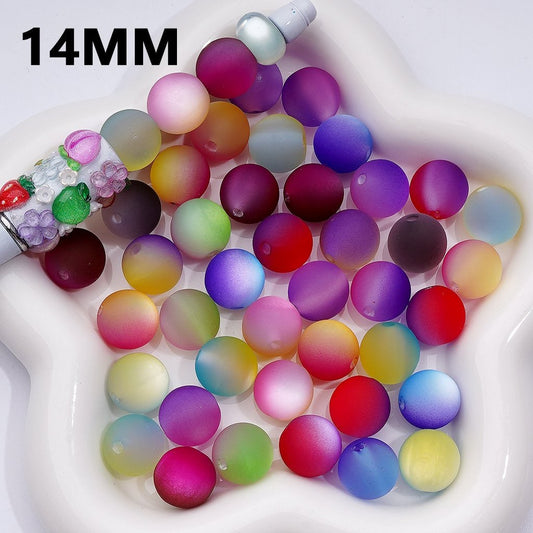 Double Color Frosted Cat Eye Round Acrylic Beads, 14MM, Random Mix