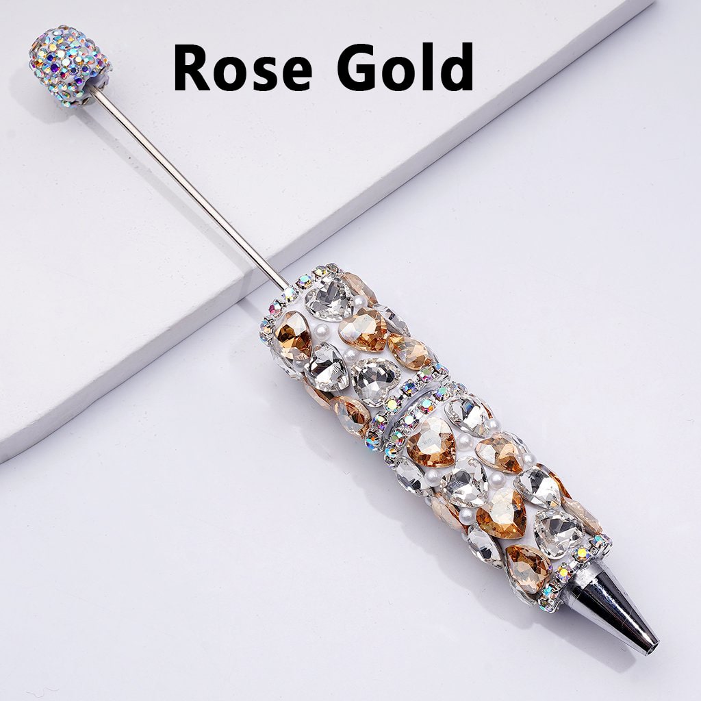 Beadable Clay Pens with Multi-Color Shiny Hearts White Pearls Mini AB Rhinestones Chains