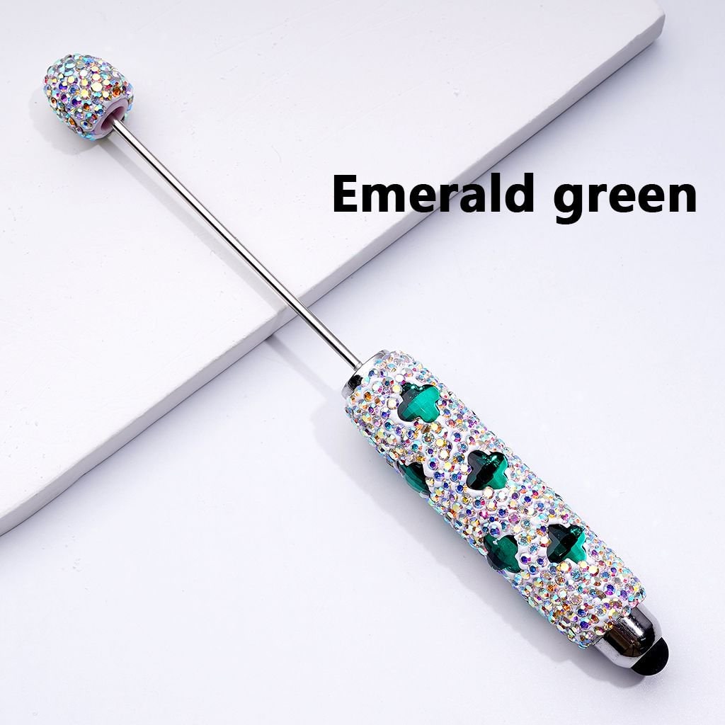 Beadable Clay Stylus Pens with Colorful Four-Petal Flowers & AB Rhinestones Covered the Entire Pen