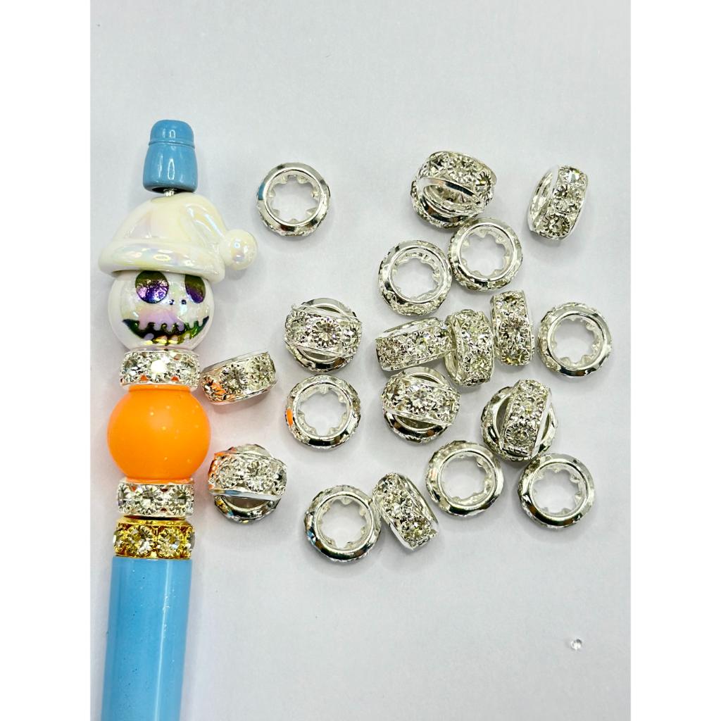 ゴールドとシルバーのクリアラインストーンスペーサー 12mm x 6.5mm