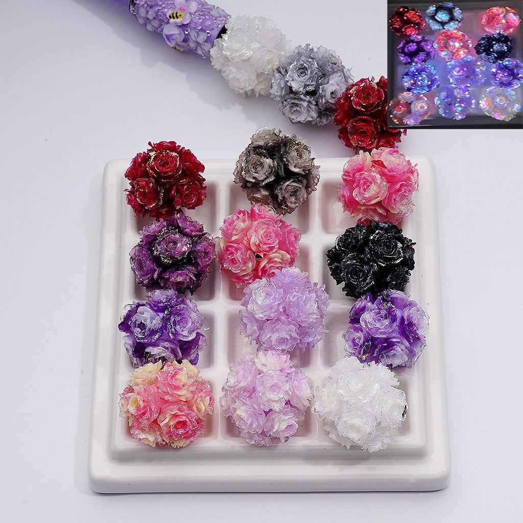 Luminous Double Color Glitter Flowers Round Clay Beads, 20MM, Random Mix