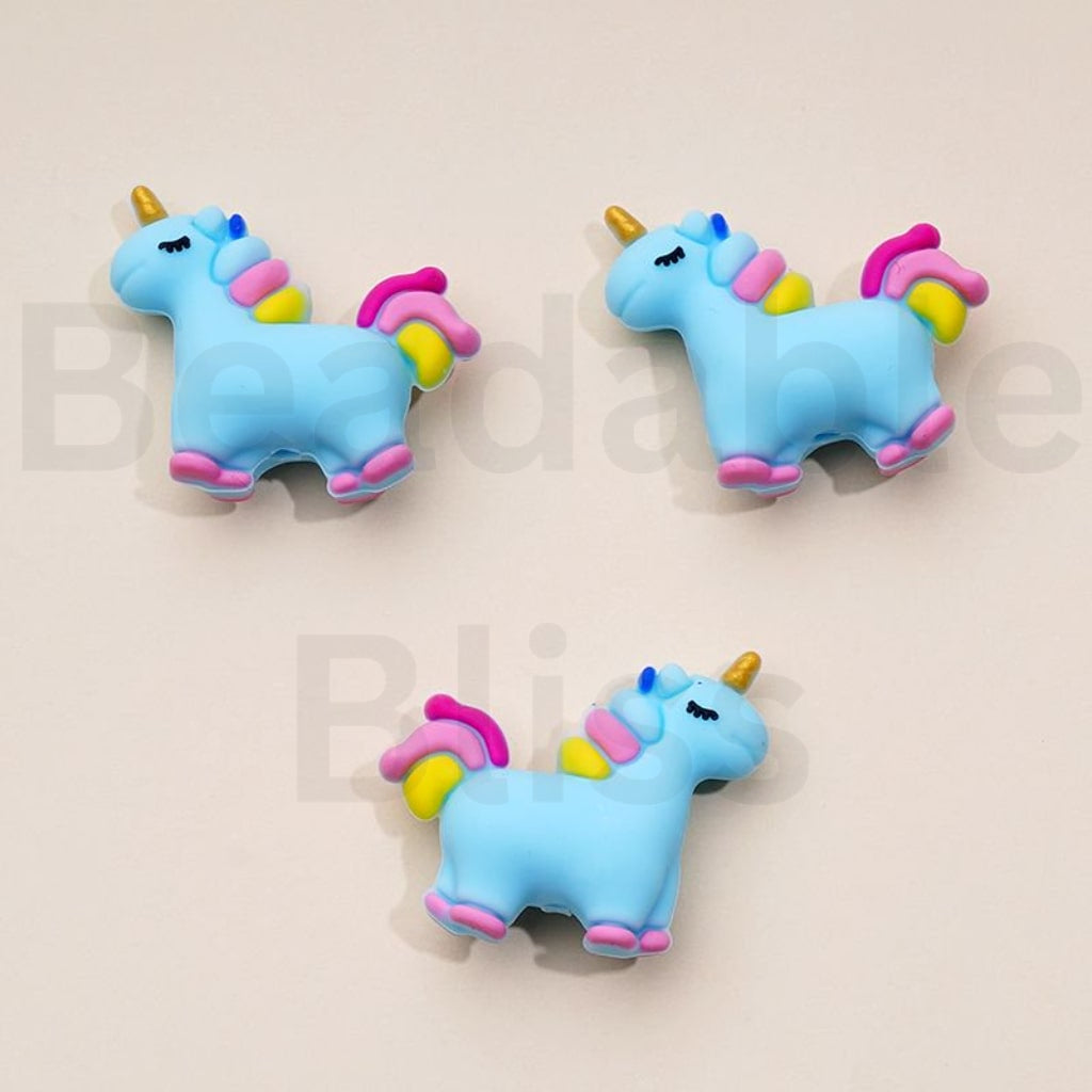 3D Cute Vivid Unicorns in Solid Colors Silicone Focal Beads
