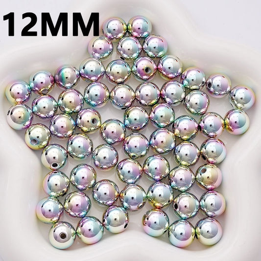 Dazzling Laser Iridescent Metallic Color Round Acrylic Beads, 12MM