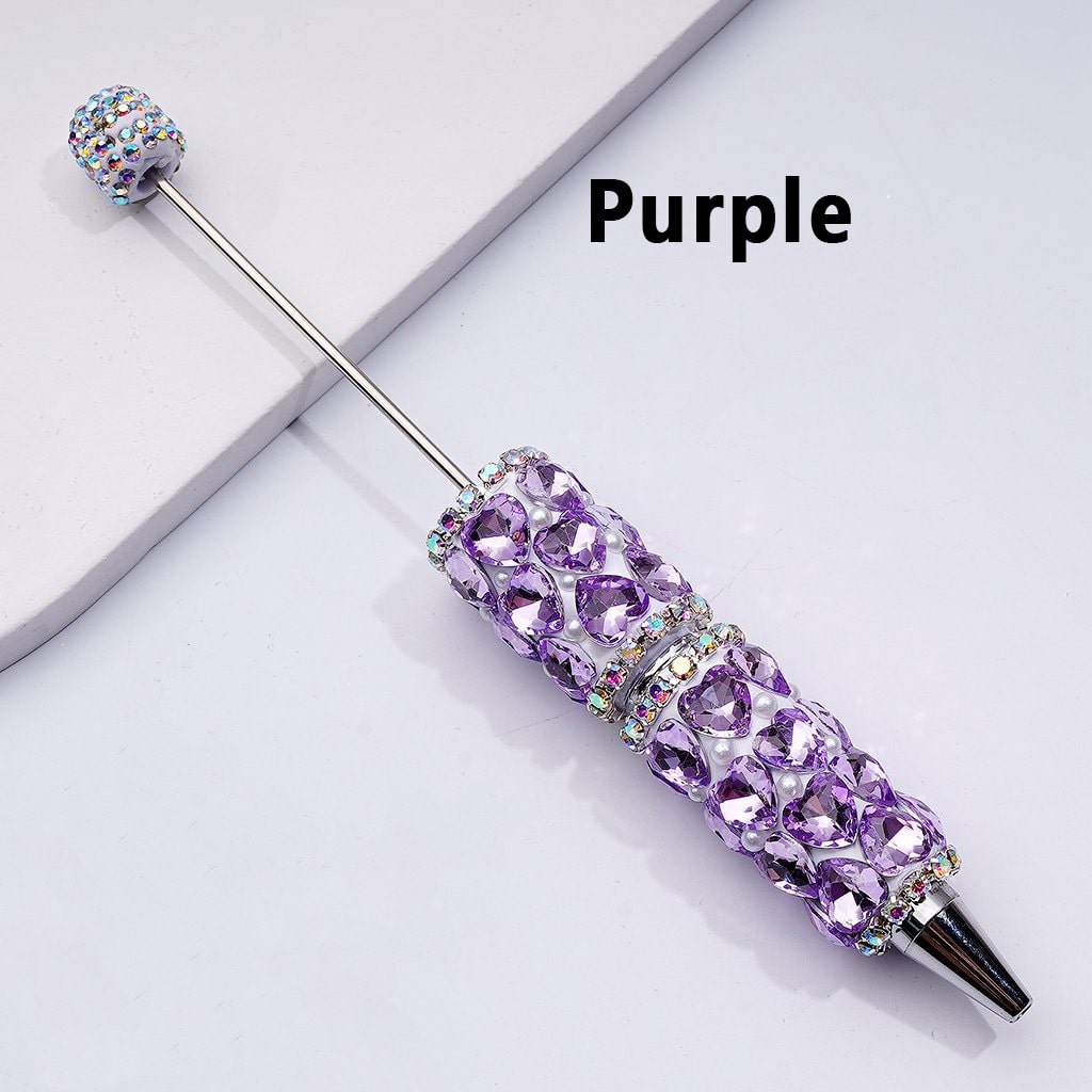 Beadable Clay Pen with Colorful Shiny Hearts White Pearls AB Rhinestones Chain