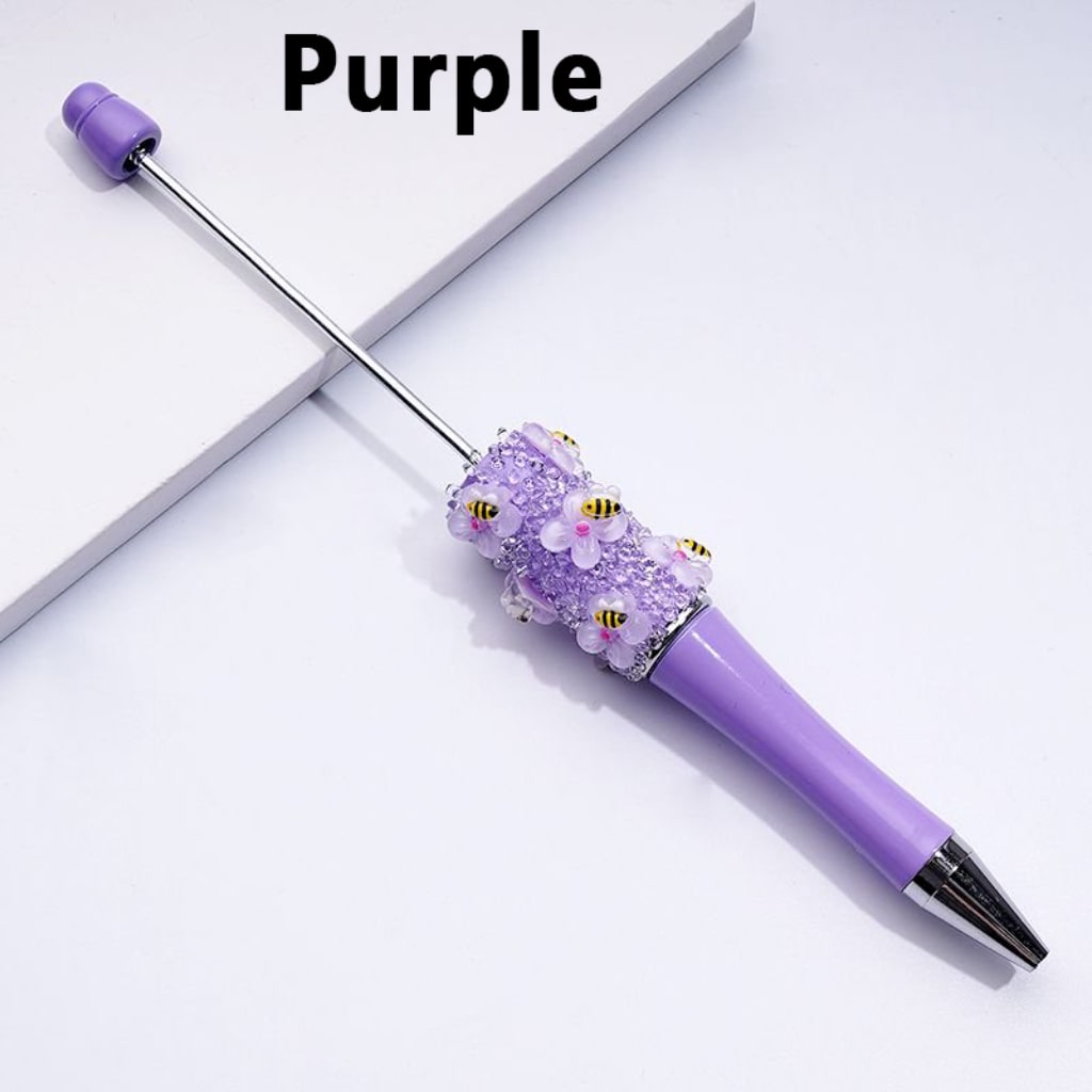Beadable Pens with Mini Cute Bees Flowers Clear Sugars in Solid Color