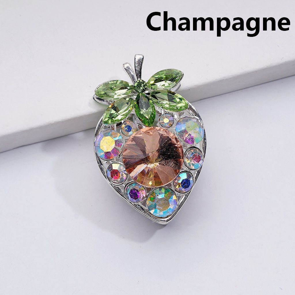 Fancy Silver Alloy Starwberry Beads with Multi-Color Cone Shape Green Leaf AB Rhinestones, 22*33MM