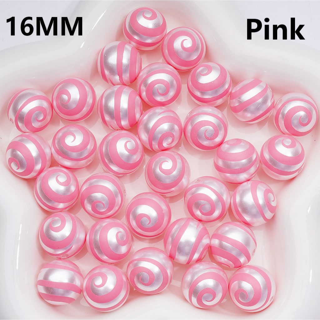 Multi-Color Lolipop Swirl Stripes Shiny Round Pearl Acrylic Beads, 16MM
