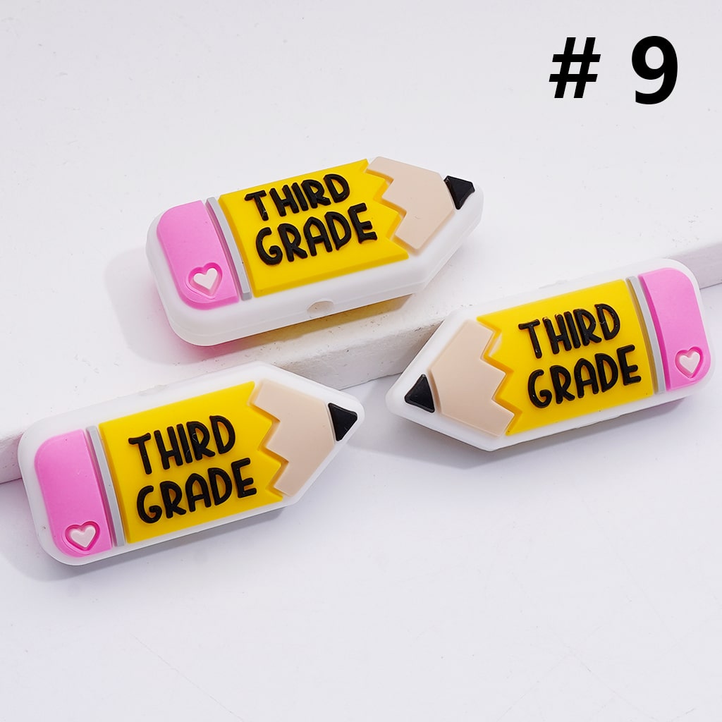 Mini Cute Pencil with Grade Symbol Silicone Focal Beads
