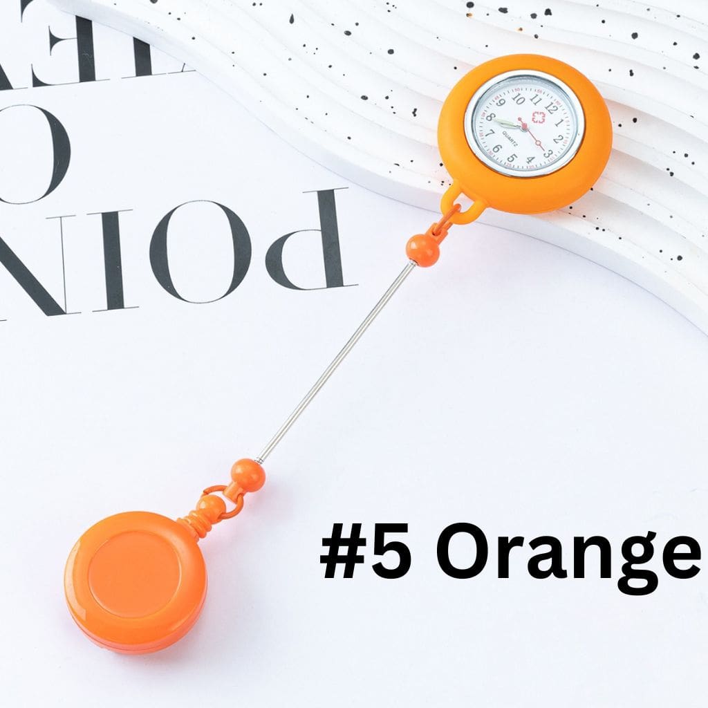 Creative Luminous Beaded Retractable Back Badge Holder Reels with Keychain Bar & Mini Round Chest Pocket Clock Watch for Nurse Doctor Student , 178MM, Battery Included, Only be Shipped by Standard Shipping, Important: Please Read the Description