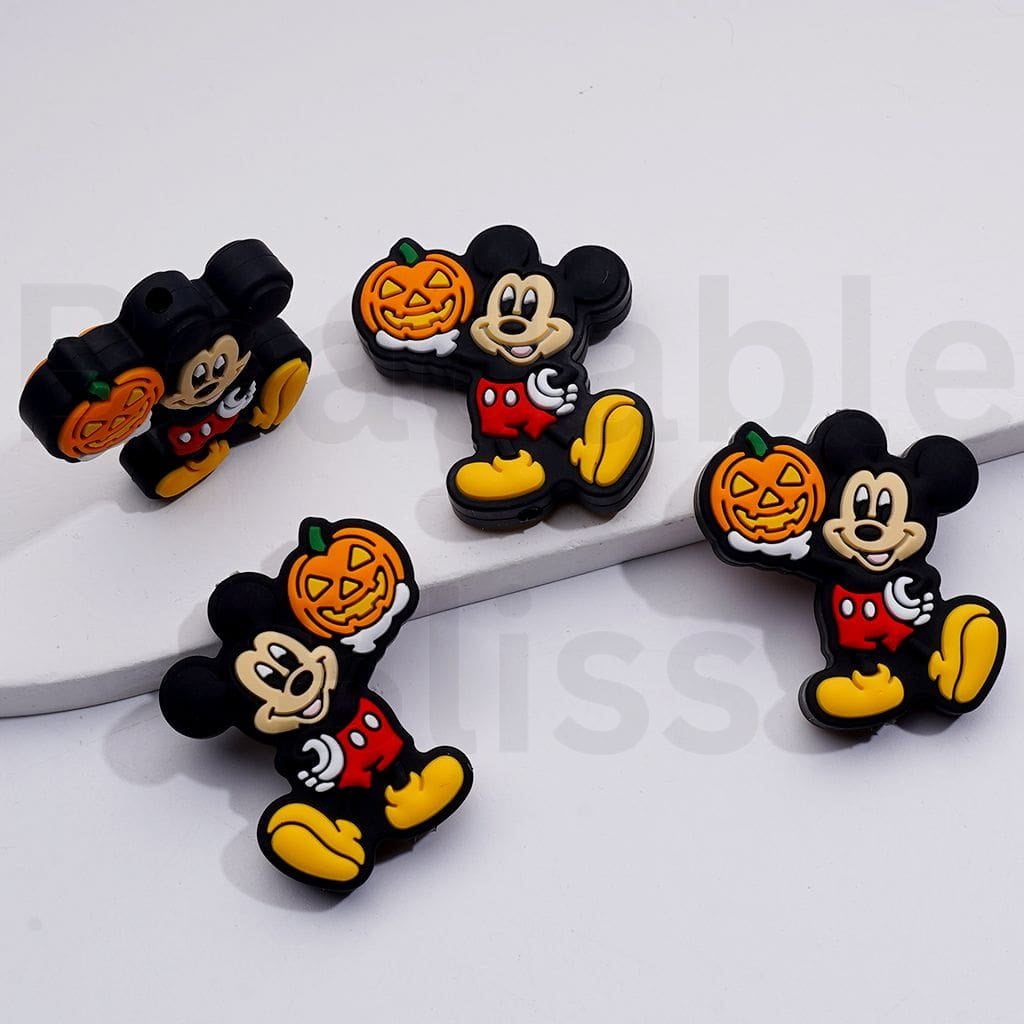 Cute Micke Mous Holds a Ghost Face Pumpkin Disne Halloween Silicone Focal Beads