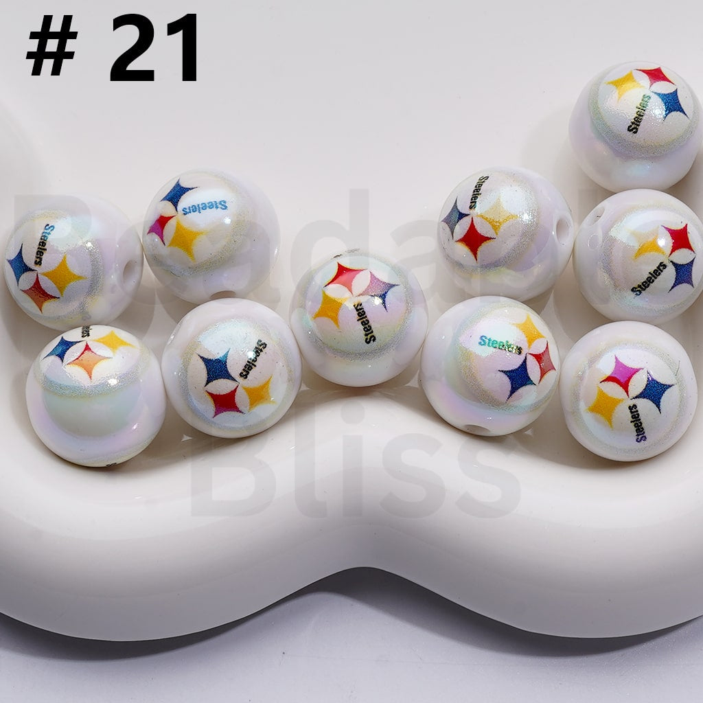 UV Coating USA American Football Teams NF Round Acrylic Beads, 16MM, Random Mix Teams and Single Team are Both Available to Choose