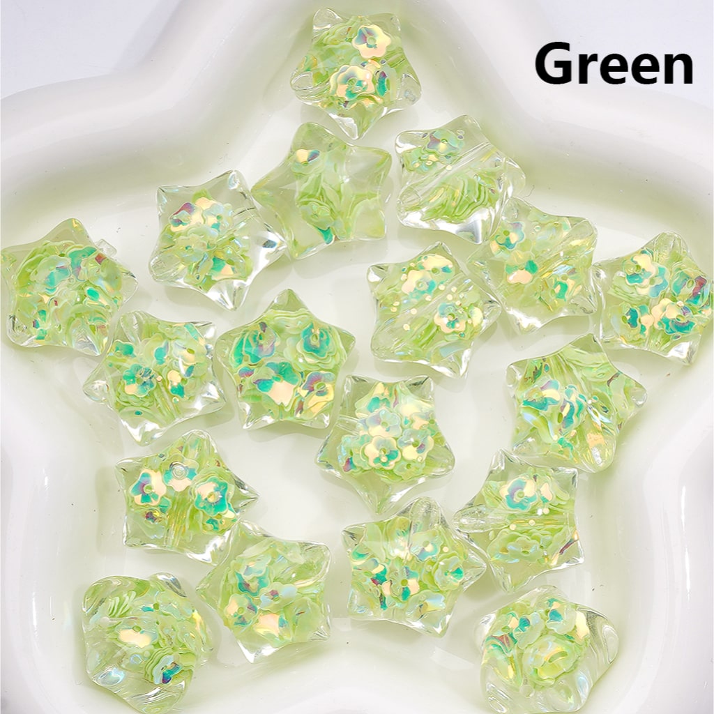 Star Acrylic Beads Mini Colorful Flowers Flakes Inside Clear 22MM (Single Color is available for 200pcs(Whole Bag))