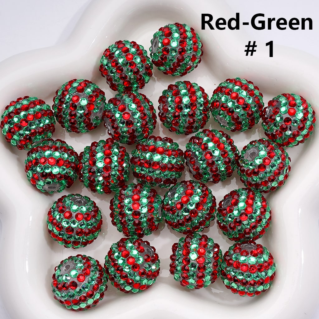 Double Color Shiny Rhinestones Stripes Round Acrylic Beads, 20MM