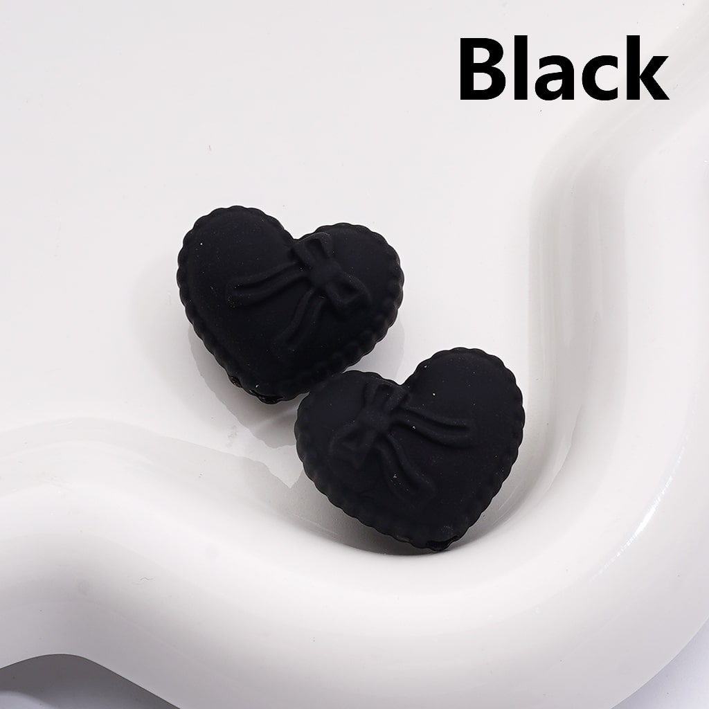 Acrylic Beads Rubber Coating Heart Shape with Bowknots, Multi-Color, 18*20MM (Single Color is av available for 200pcs(Whole Bag))