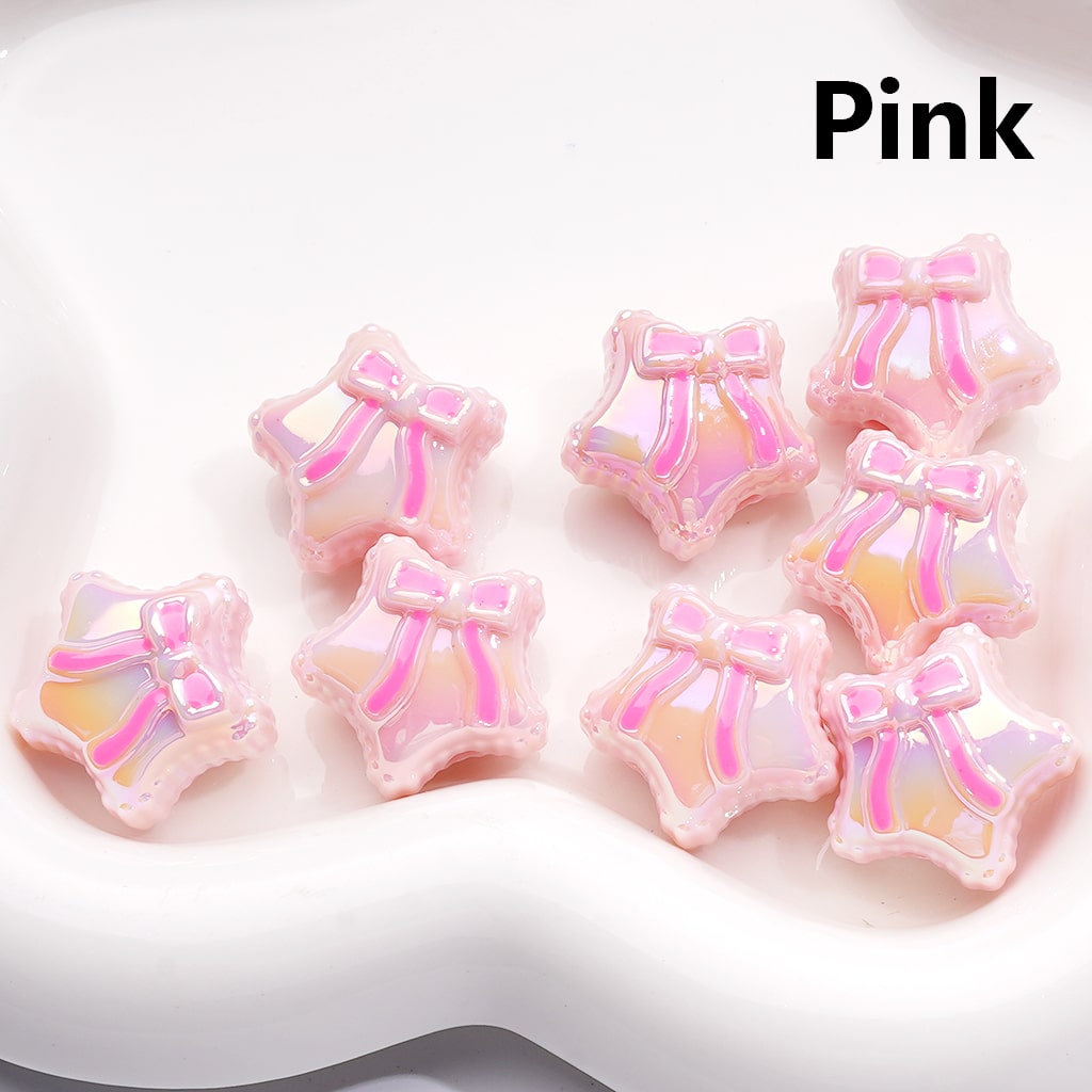 Acrylic Beads UV Coating Shiny Five-Pointed Star with Bowknots, Multi-Color, 20MM (Single Color is available for 200pcs(Whole Bag))