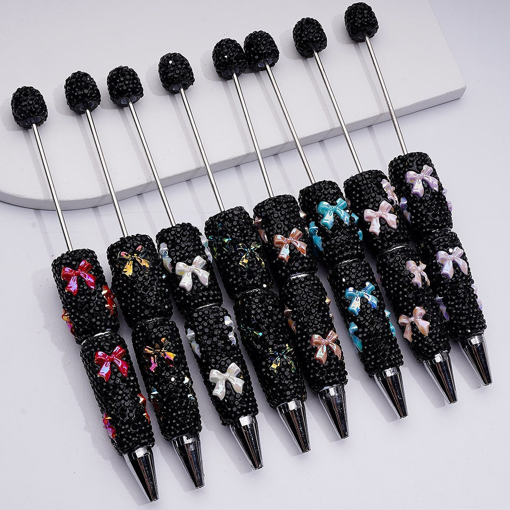 UV Coating Shiny Bowknots Black Rhinestones Beadable Clay Pens