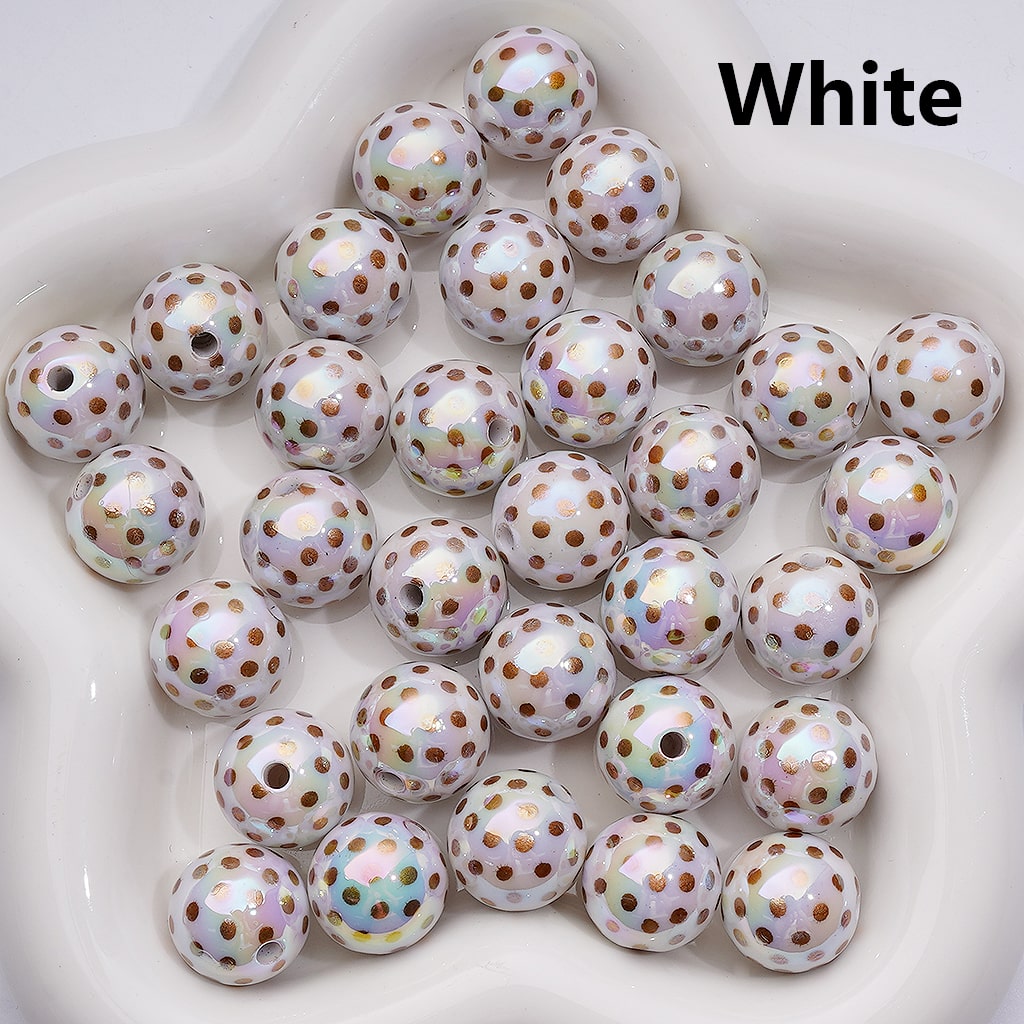UV Coating Brown Round Spots Round Acrylic Beads, 16MM