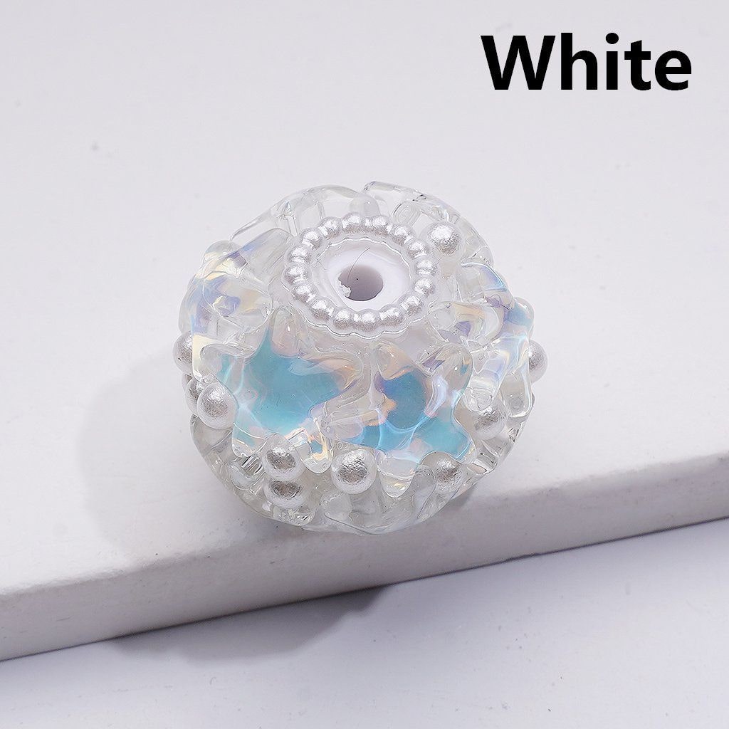 Multi-Color Shiny Stars White Pearls Round Acrylic Beads, 22*18MM