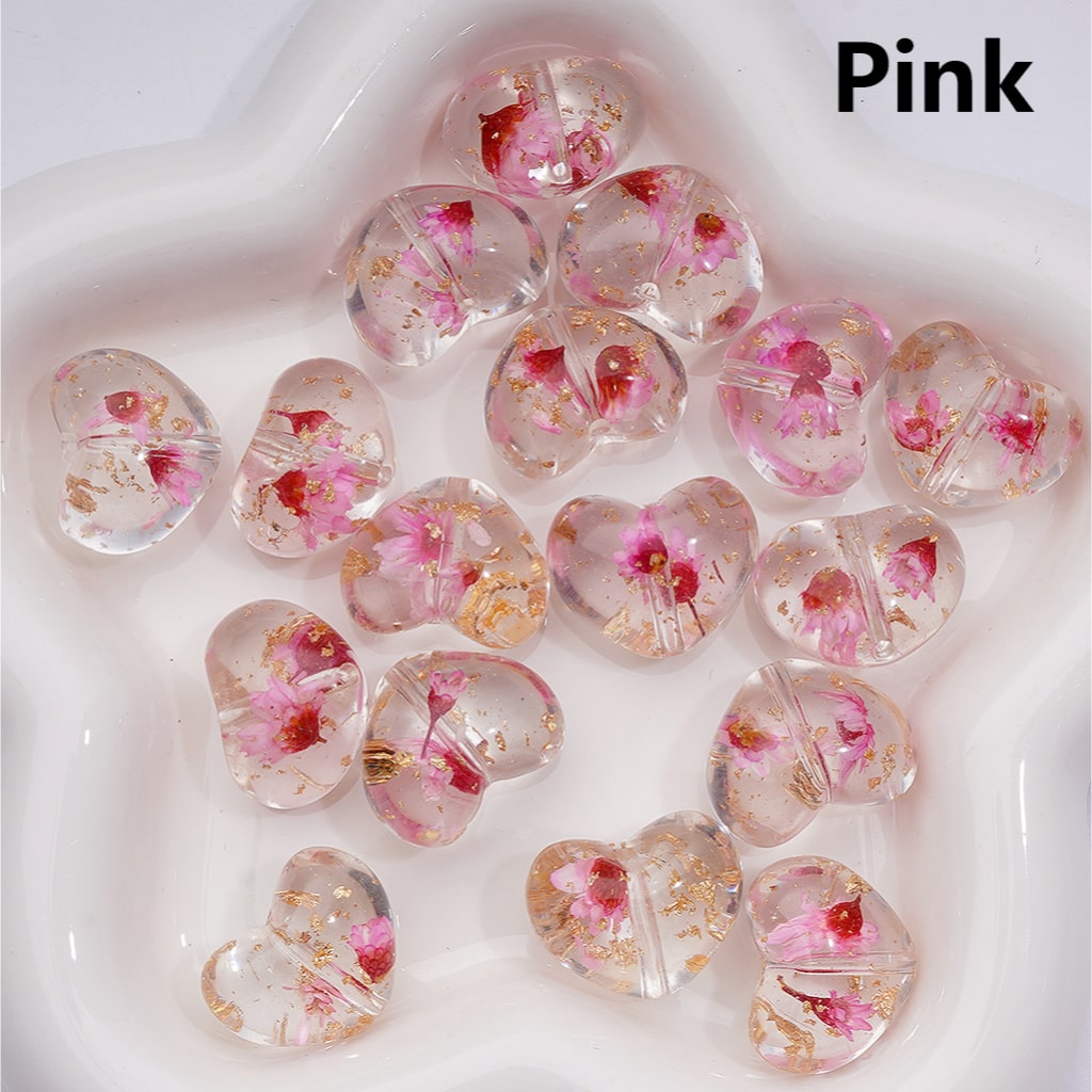 Multi-Color Dried Flowers Gold Foil Paper Inside Clear Heart Acrylic Beads, 20MM (Single Color is available for 200pcs(Whole bag))