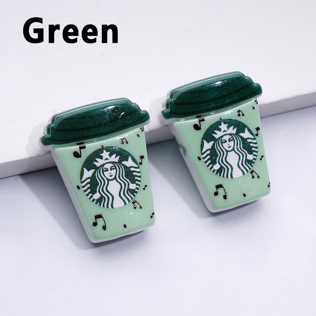 Cute Colorful Prints Starbuc Coffee Cup Acrylic Beads, Around 30*26MM