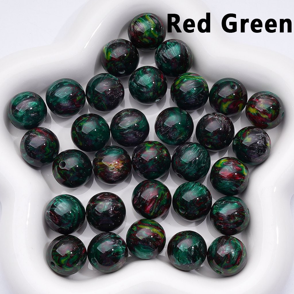 Galaxy Style Abstract Art Stripes Prints Glitter Round Acrylic Beads, 16MM