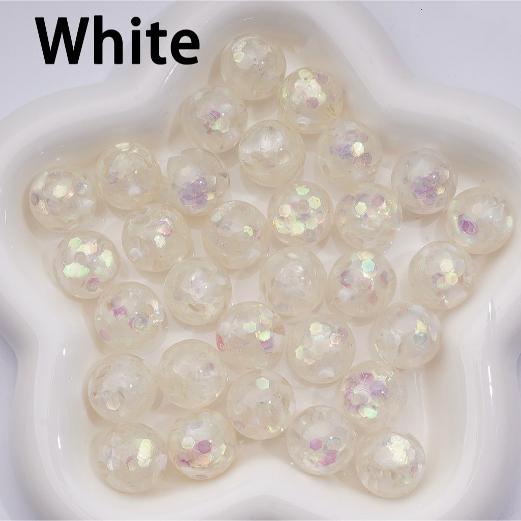 Multi-Color Translucent Round Acrylic Beads Shiny Hexagon Flakes Inside, 16MM