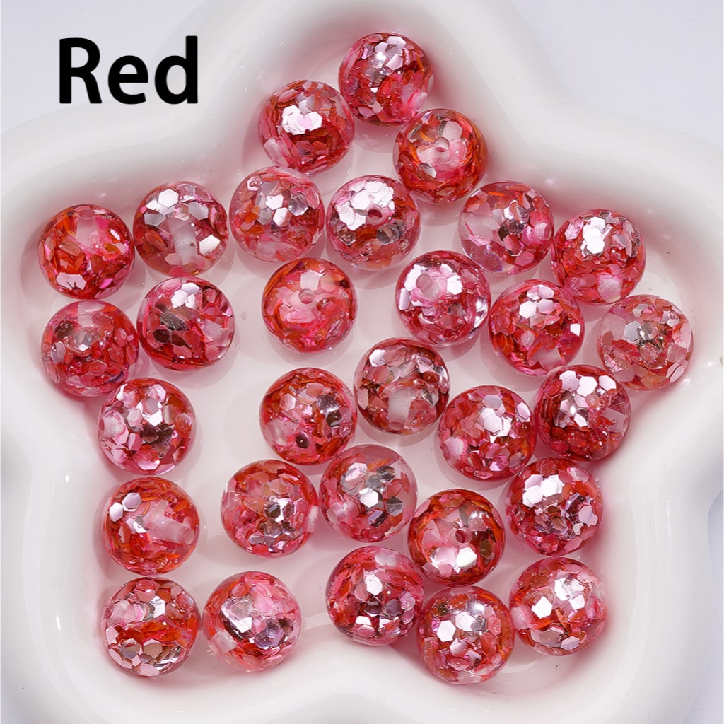 Multi-Color Translucent Round Acrylic Beads Shiny Hexagon Flakes Inside, 16MM