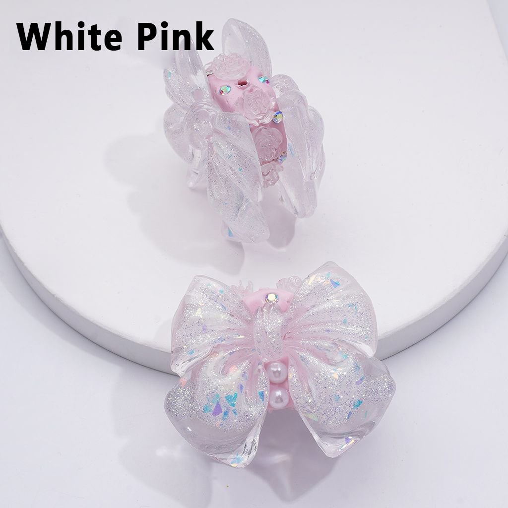 Bling Bling Glitter Bowknot Mini Cute Flowers White Pearls AB Rhinestones Clay Beads, Around 41*34MM