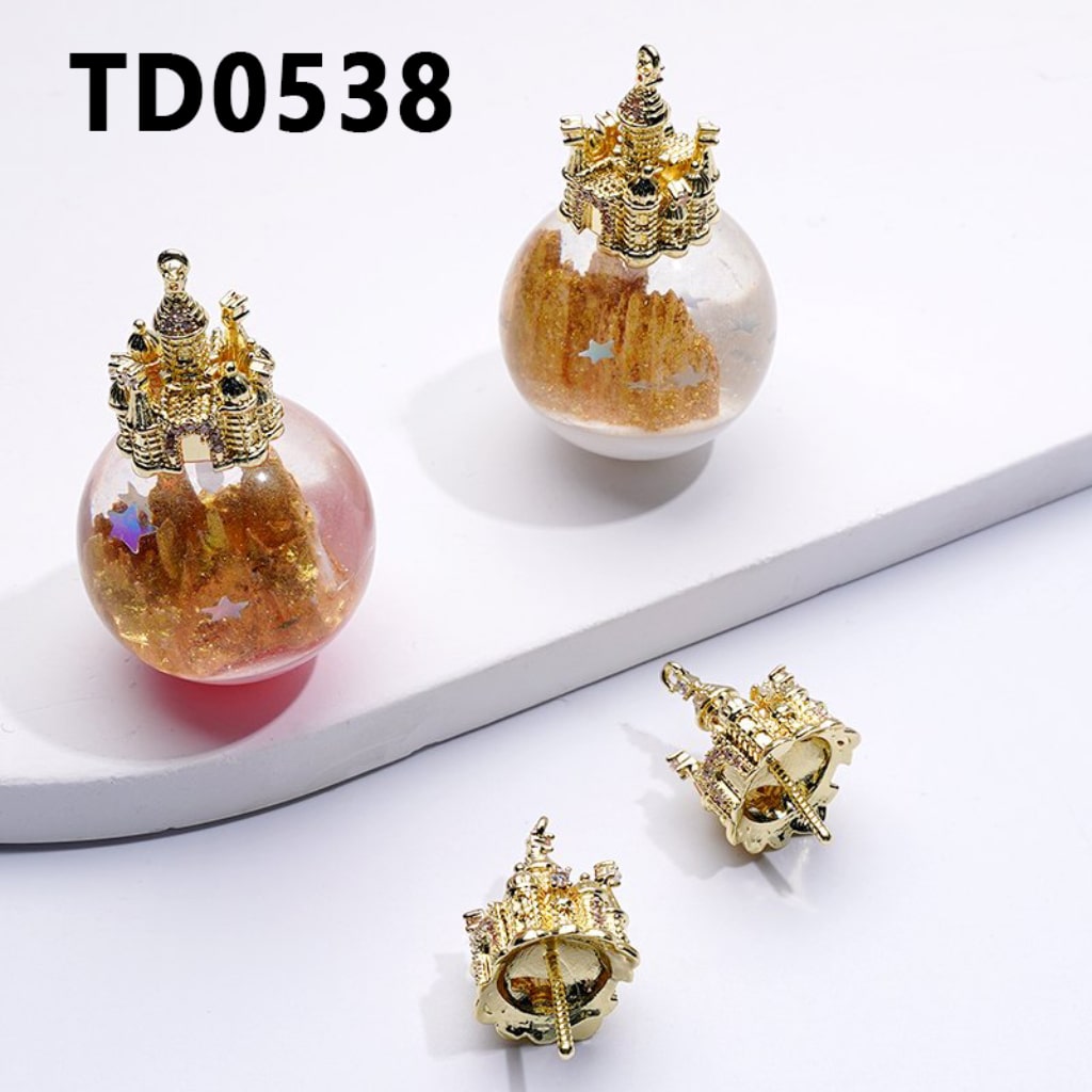 絶妙なファンシーゴールド合金城、クリアラインストーン付き、ビーズジュエリーアクセサリー、約17×13MM、説明をお読みください。