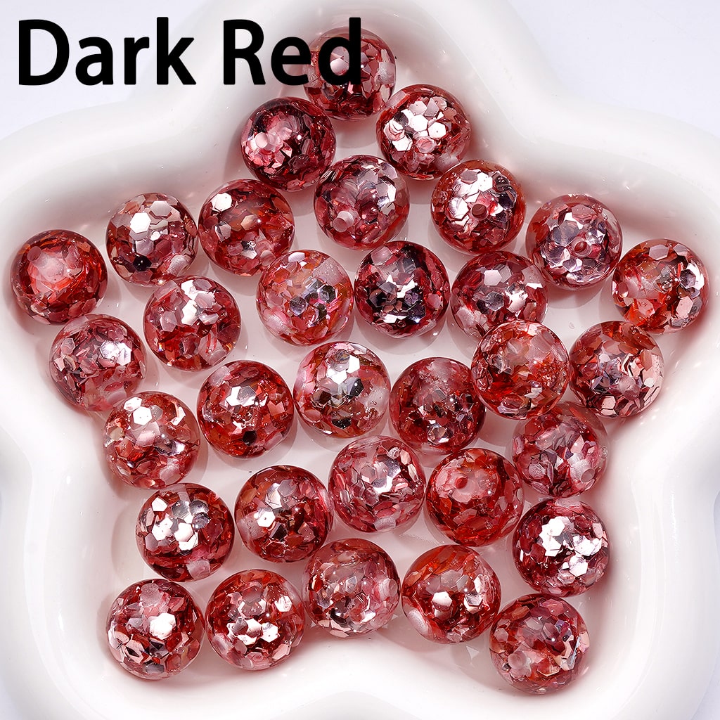 Multi-Color Translucent Round Acrylic Beads Shiny Hexagon Flakes Inside, 16MM