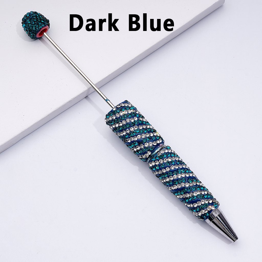 Beadable Clay Pens with Striola Oblique-Stripe Double Color Rhinestones Covered the Entire Pen