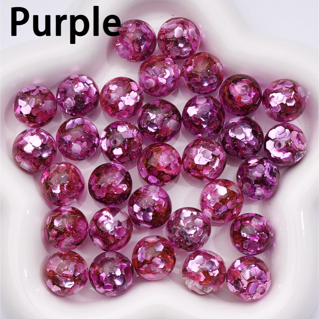 Multi-Color Translucent Round Acrylic Beads Shiny Hexagon Flakes Inside, 16MM