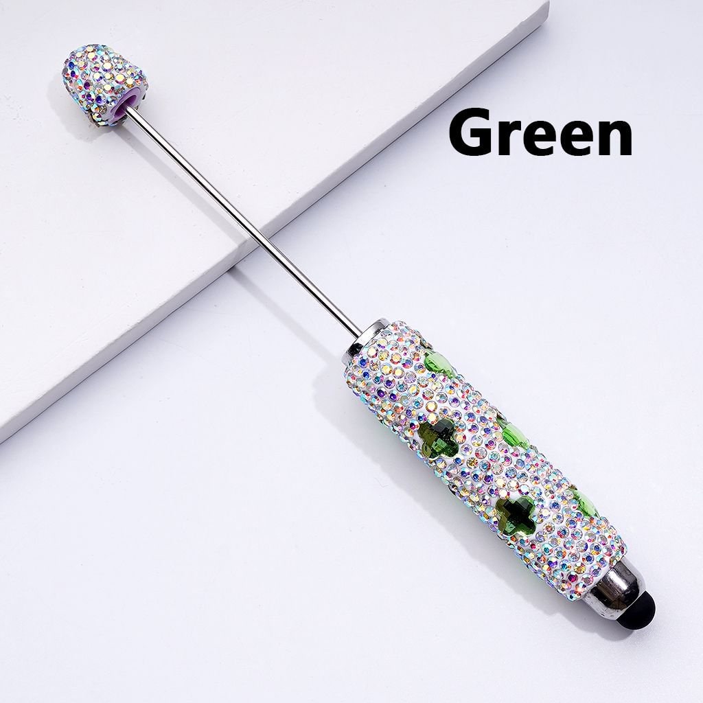 Beadable Clay Stylus Pens with Colorful Four-Petal Flowers & AB Rhinestones Covered the Entire Pen