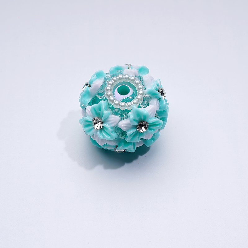 Multi-Color Cute Flowers Clear Rhinestone Inside White Pearls Ring Clear Sugars Round Clay Beads, 20MM