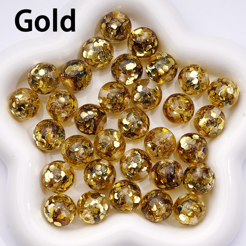 Multi-Color Translucent Round Acrylic Beads Shiny Hexagon Flakes Inside, 16MM