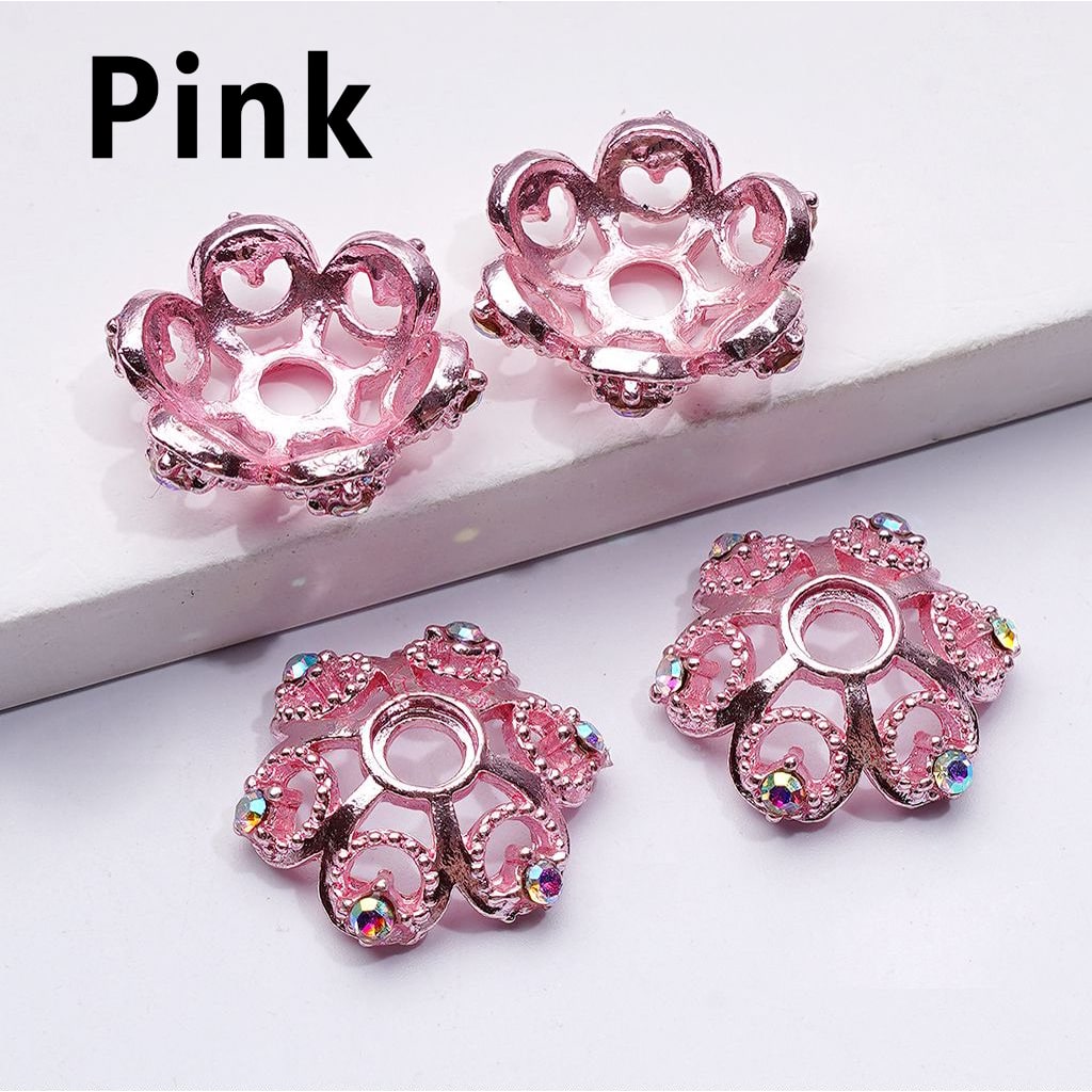Exquisite Multi-Color Lotus Flower Metal Bead Caps Cages with AB Rhinestones, Around 19MM