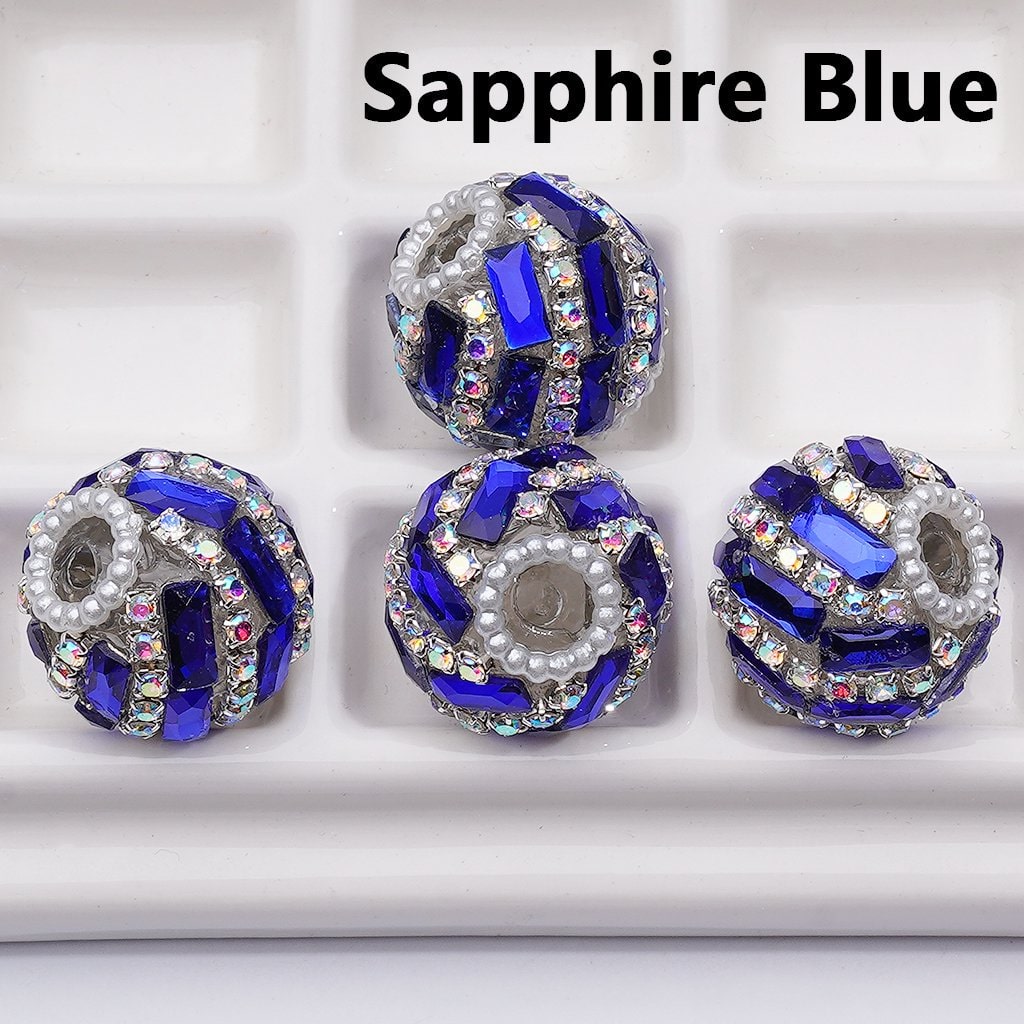 Spiral Style Shiny Rectangle & AB Rhinestones Chains White Pearls Loop Acrylic Beads, 20MM