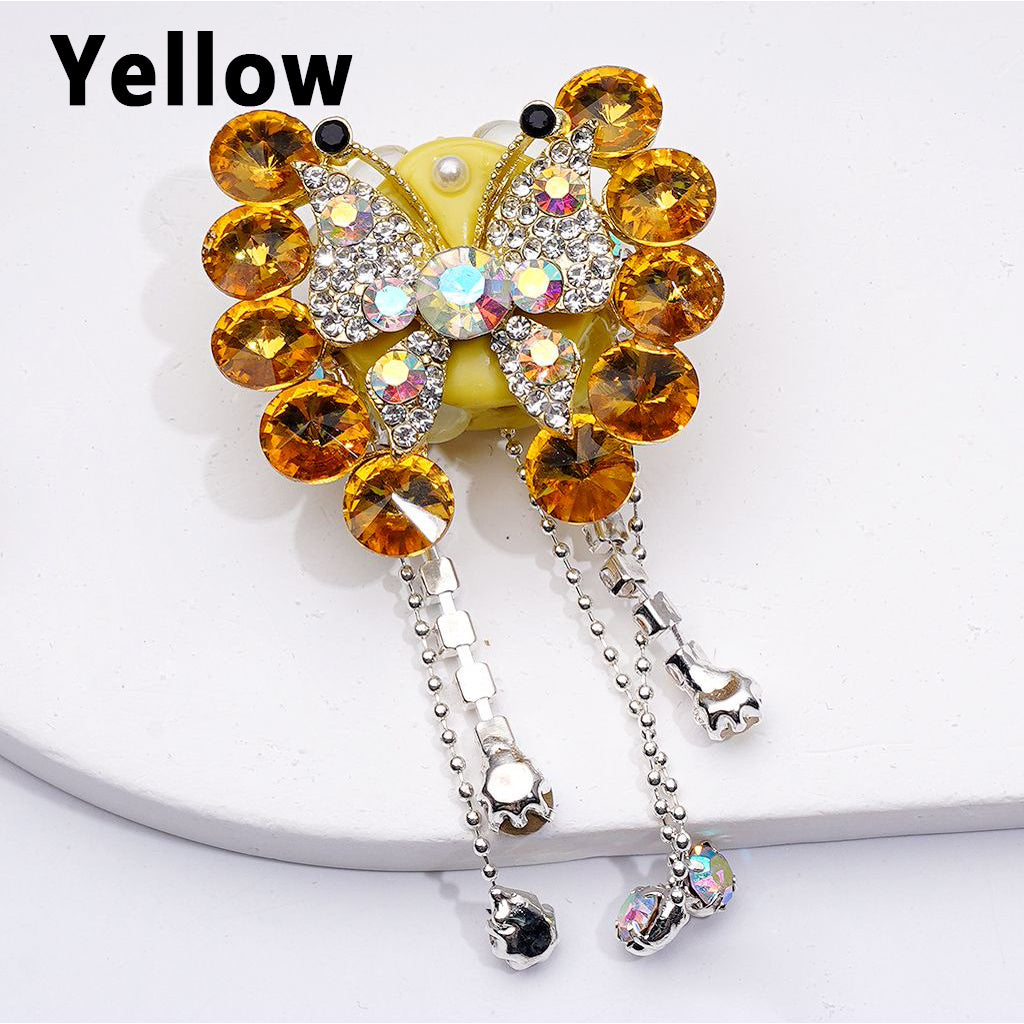 Bling Bling Fancy Gold Alloy Butterfly with Shiny Rhinestones Chains Cute Butterflies Hearts Clay Beads, Around 34*34MM